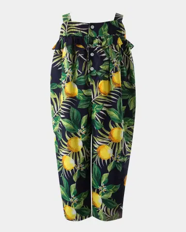 Rachel Riley Girl's Lemon-Print Ruffle Jumpsuit, Size 2-14 | Thumbnail 2