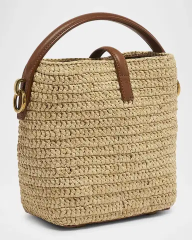 Saint Laurent Le 37 Mini YSL Bucket Bag in Raffia and Leather | Thumbnail 2 Saint Laurent Le 37 Mini YSL Bucket Bag in Raffia and Leather | Thumbnail 2