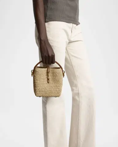 Saint Laurent Le 37 Mini YSL Bucket Bag in Raffia and Leather | Thumbnail 4 Saint Laurent Le 37 Mini YSL Bucket Bag in Raffia and Leather | Thumbnail 4