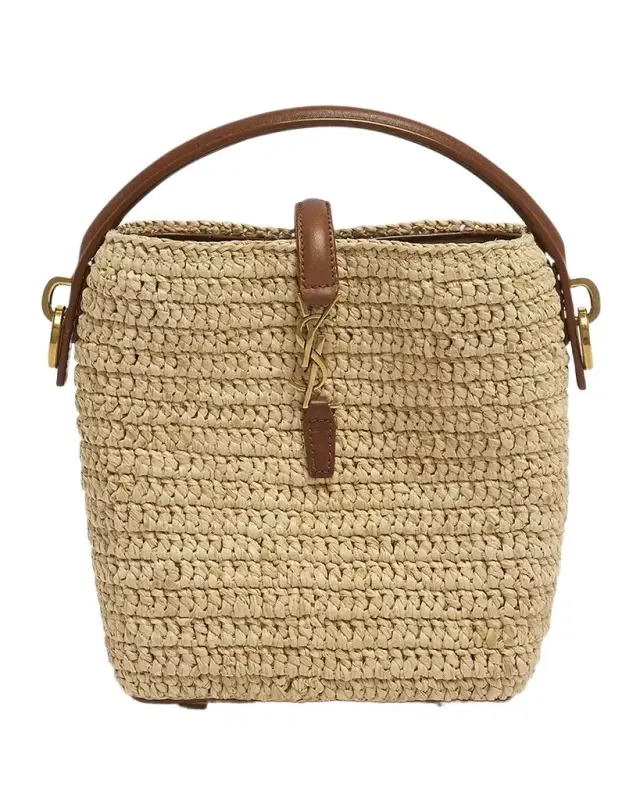 Saint Laurent Le 37 Mini YSL Bucket Bag in Raffia and Leather