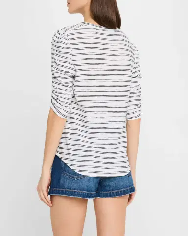 Veronica Beard Waldorf Stripe Ruched-Sleeve Tee | Thumbnail 3