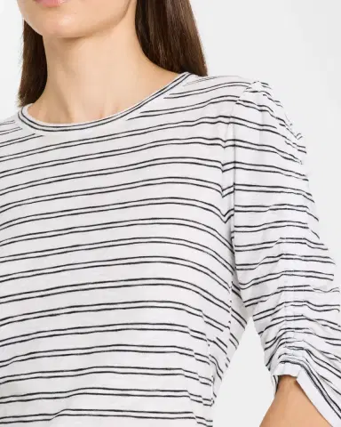 Veronica Beard Waldorf Stripe Ruched-Sleeve Tee | Thumbnail 5