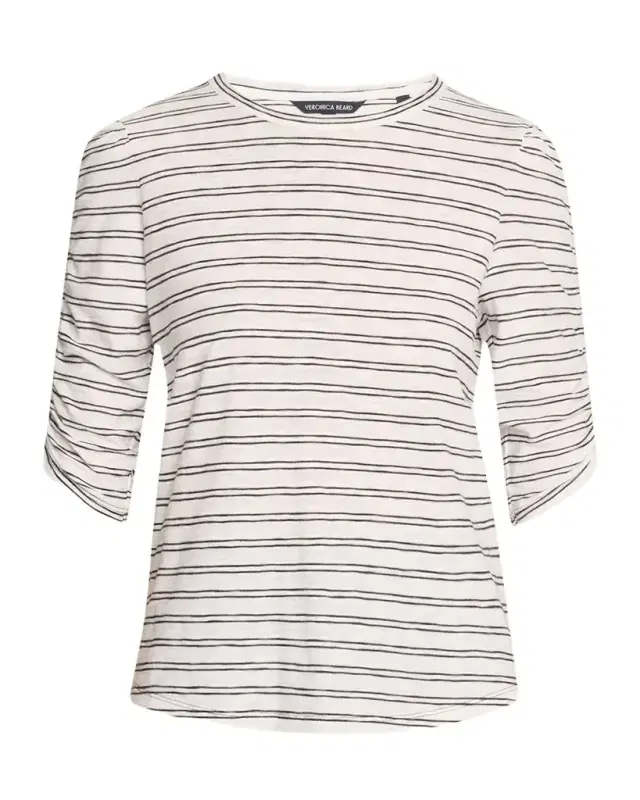 Waldorf Stripe Ruched-Sleeve Tee