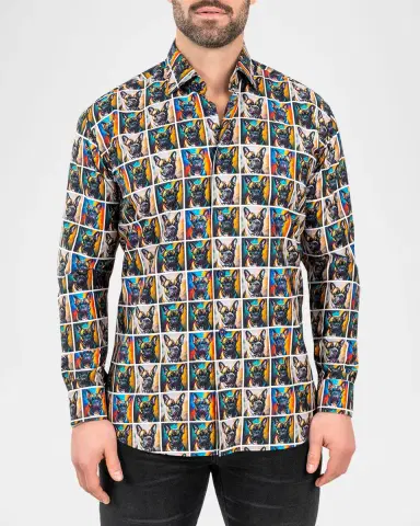 Maceoo Men's Fibonacci Multicolor Puppy Portrait Sport Shirt | Thumbnail 3 Maceoo Men's Fibonacci Multicolor Puppy Portrait Sport Shirt | Thumbnail 3