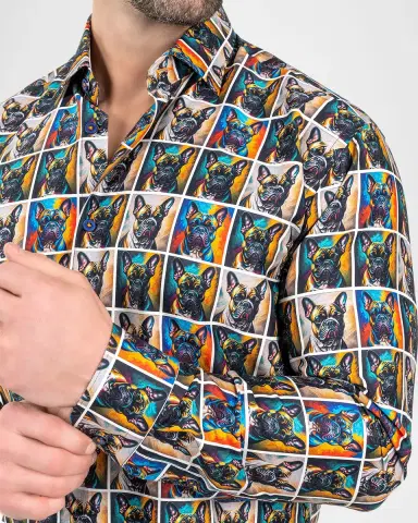 Maceoo Men's Fibonacci Multicolor Puppy Portrait Sport Shirt | Thumbnail 4 Maceoo Men's Fibonacci Multicolor Puppy Portrait Sport Shirt | Thumbnail 4