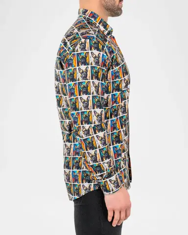 Maceoo Men's Fibonacci Multicolor Puppy Portrait Sport Shirt | Thumbnail 5 Maceoo Men's Fibonacci Multicolor Puppy Portrait Sport Shirt | Thumbnail 5