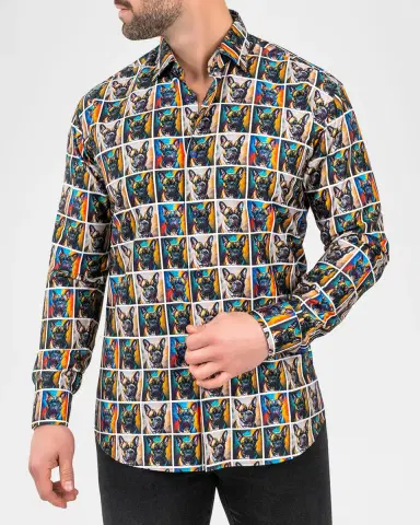 Maceoo Men's Fibonacci Multicolor Puppy Portrait Sport Shirt | Thumbnail 6 Maceoo Men's Fibonacci Multicolor Puppy Portrait Sport Shirt | Thumbnail 6