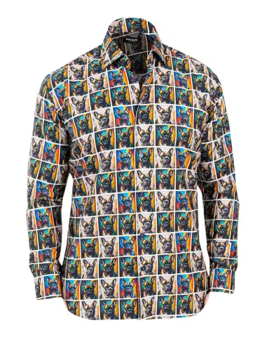 Maceoo Men's Fibonacci Multicolor Puppy Portrait Sport Shirt | Thumbnail 1 Maceoo Men's Fibonacci Multicolor Puppy Portrait Sport Shirt | Thumbnail 1