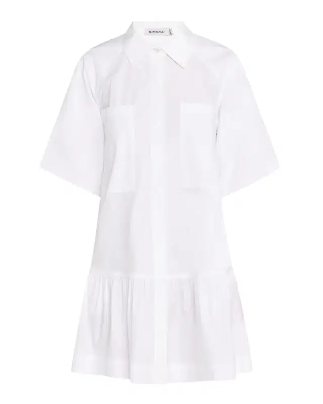 SIMKHAI Crissy Puff-Sleeve Cotton Poplin Mini Shirtdress