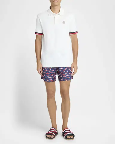 Moncler Men's Striped-Trim Pique Polo Shirt | Thumbnail 2