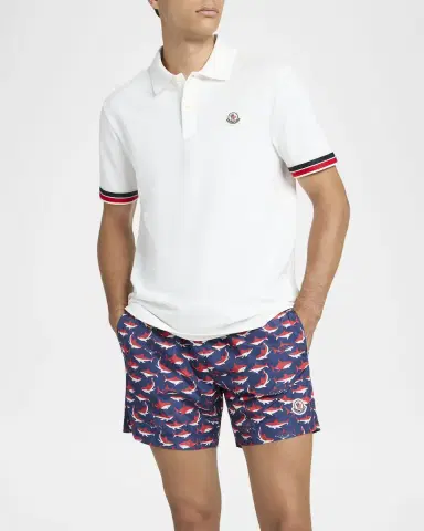Moncler Men's Striped-Trim Pique Polo Shirt | Thumbnail 4