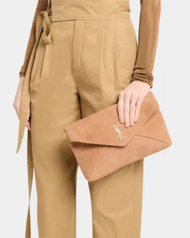Saint Laurent Large YSL Envelope Pouch Clutch Bag in Pebbled Leather | Thumbnail 2