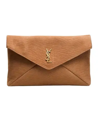 Saint Laurent Large YSL Envelope Pouch Clutch Bag in Pebbled Leather | Thumbnail 1