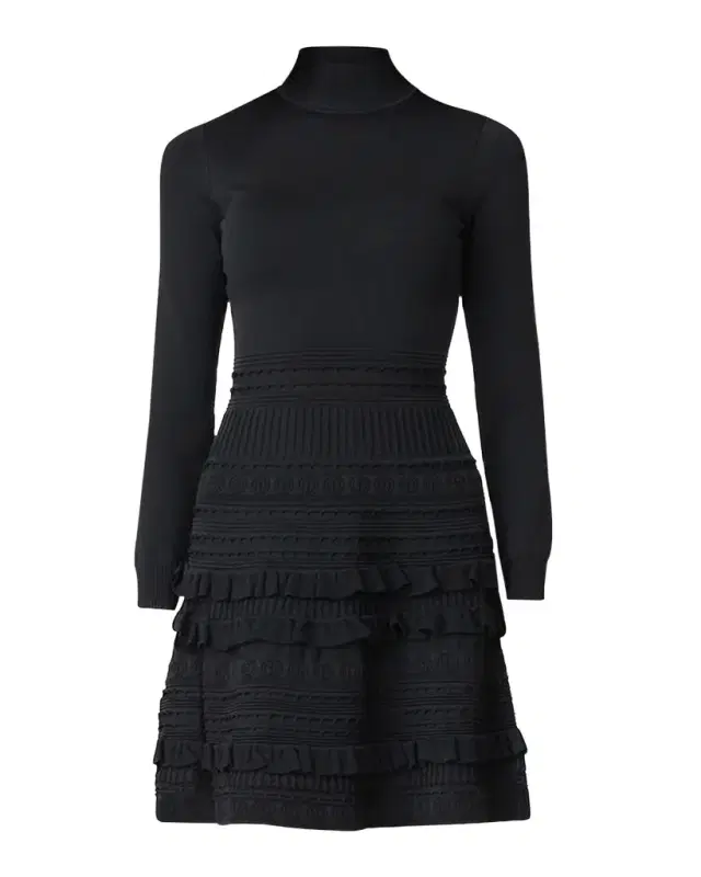 Shoshanna Joie Mock-Neck Mixed Knit Mini Dress