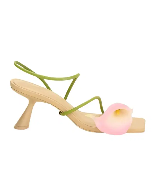 Cult Gaia Ria Calla Lily Leather Comma-Heel Sandals