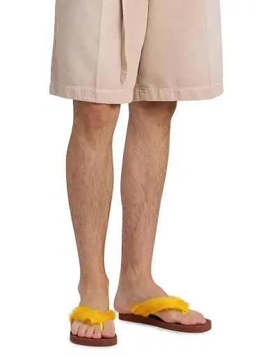 Marni Men's Long Calf Hair Flip-Flop Sandals - Yellow Brown - Size 13 | Thumbnail 2 Marni Men's Long Calf Hair Flip-Flop Sandals - Yellow Brown - Size 13 | Thumbnail 2