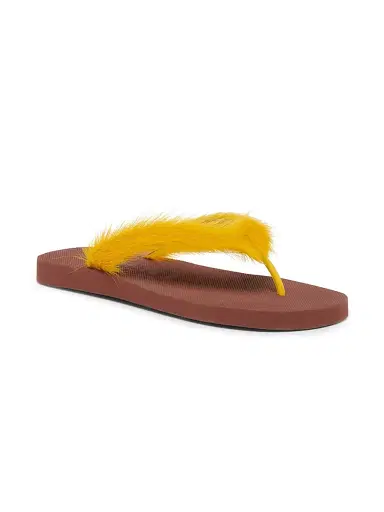 Marni Men's Long Calf Hair Flip-Flop Sandals - Yellow Brown - Size 13 | Thumbnail 3 Marni Men's Long Calf Hair Flip-Flop Sandals - Yellow Brown - Size 13 | Thumbnail 3