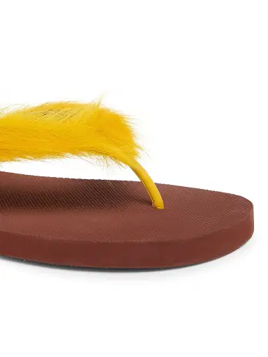 Marni Men's Long Calf Hair Flip-Flop Sandals - Yellow Brown - Size 13 | Thumbnail 6 Marni Men's Long Calf Hair Flip-Flop Sandals - Yellow Brown - Size 13 | Thumbnail 6