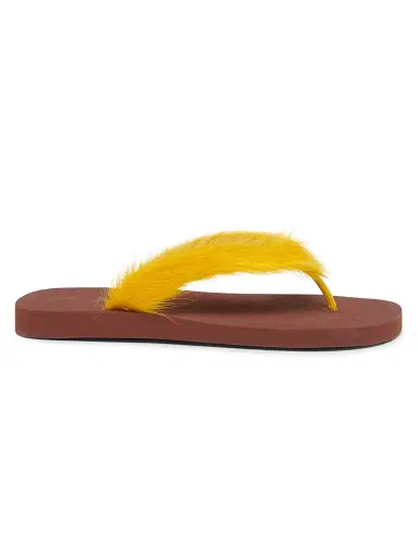Marni Men's Long Calf Hair Flip-Flop Sandals - Yellow Brown - Size 13 | Thumbnail 1 Marni Men's Long Calf Hair Flip-Flop Sandals - Yellow Brown - Size 13 | Thumbnail 1