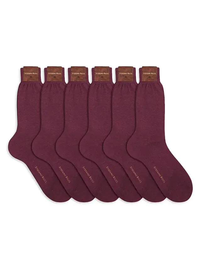 Stefano Ricci Men's 6-Pack Solid Cotton Socks - Burgundy
