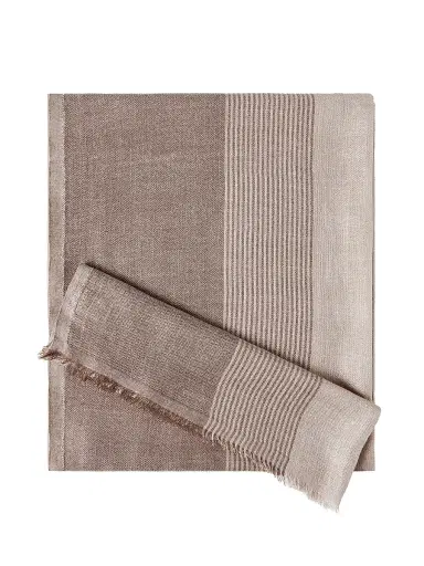 Brunello Cucinelli Men's Silk and Linen Chevron Scarf with Stripes | Thumbnail 2 Brunello Cucinelli Men's Silk and Linen Chevron Scarf with Stripes | Thumbnail 2