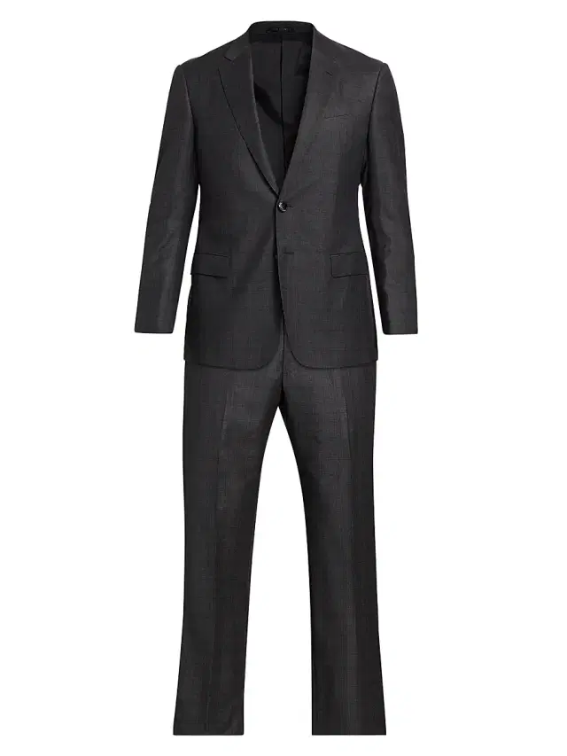 Giorgio Armani Men's Windowpane Check Wool Suit - Charcoal