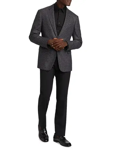 Giorgio Armani Men's Check Wool & Cashmere Jacket - Navy Copper - Size 42 | Thumbnail 2