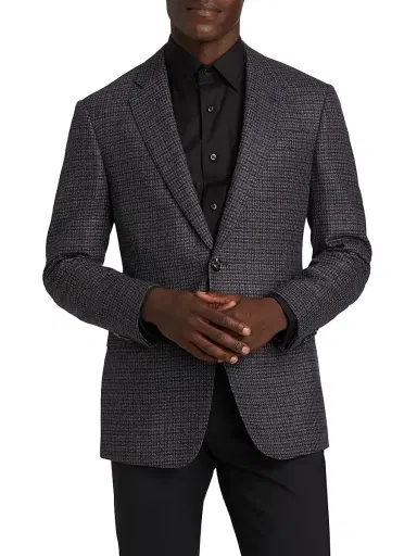 Giorgio Armani Men's Check Wool & Cashmere Jacket - Navy Copper - Size 42 | Thumbnail 3