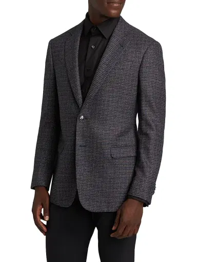 Giorgio Armani Men's Check Wool & Cashmere Jacket - Navy Copper - Size 42 | Thumbnail 4