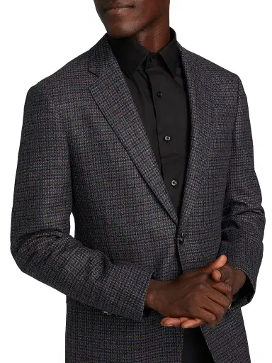 Giorgio Armani Men's Check Wool & Cashmere Jacket - Navy Copper - Size 42 | Thumbnail 6