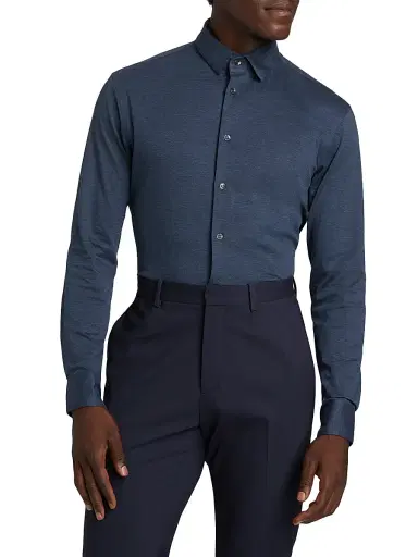 Giorgio Armani Men's Stretch Slim Button-Up Shirt - Navy - Size 15 | Thumbnail 3