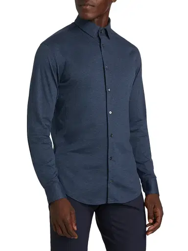 Giorgio Armani Men's Stretch Slim Button-Up Shirt - Navy - Size 15 | Thumbnail 4