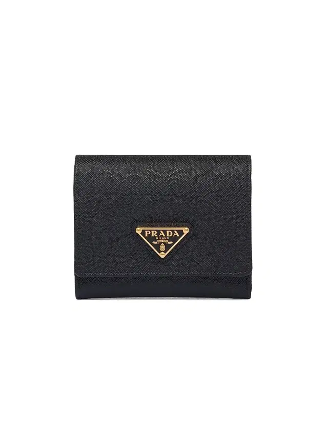 Prada Women's  Saffiano Leather Wallet - Black Gold