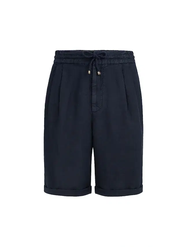 Brunello Cucinelli Men's Garment Dyed Bermuda Shorts in Linen Gabardine - Navy Blue