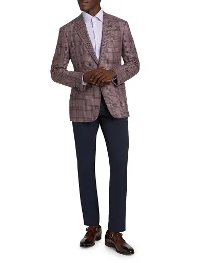 Giorgio Armani Men's Plaid Tailored Wool Jacket - Dusty Rose - Size 40 | Thumbnail 2