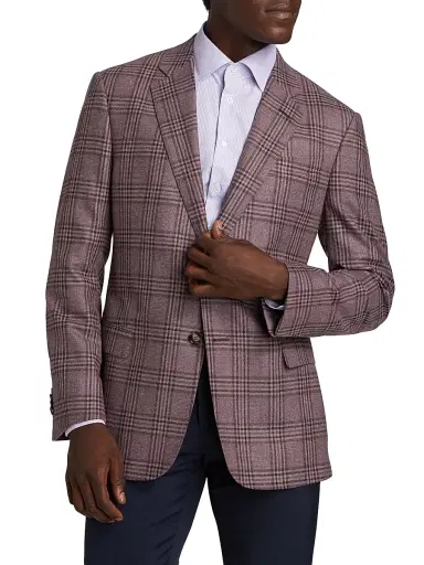 Giorgio Armani Men's Plaid Tailored Wool Jacket - Dusty Rose - Size 40 | Thumbnail 3