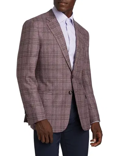 Giorgio Armani Men's Plaid Tailored Wool Jacket - Dusty Rose - Size 40 | Thumbnail 4