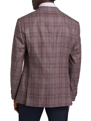 Giorgio Armani Men's Plaid Tailored Wool Jacket - Dusty Rose - Size 40 | Thumbnail 5
