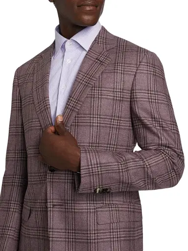 Giorgio Armani Men's Plaid Tailored Wool Jacket - Dusty Rose - Size 40 | Thumbnail 6