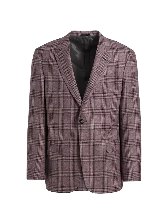 Giorgio Armani Men's Plaid Tailored Wool Jacket - Dusty Rose