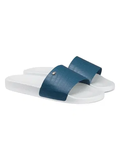 Stefano Ricci Men's Matted Crocodile Leather Slides - Blue White - Size 11 | Thumbnail 2