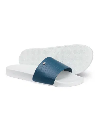 Stefano Ricci Men's Matted Crocodile Leather Slides - Blue White - Size 11 | Thumbnail 3
