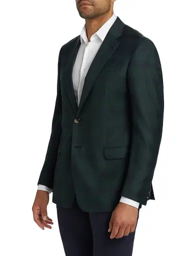Giorgio Armani Men's Plaid Wool-Cashmere Single-Breasted Blazer - Teal - Size 44 | Thumbnail 4
