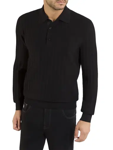 Stefano Ricci Men's Three-Button Polo Shirt - Black | Thumbnail 2