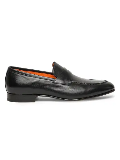 Santoni Men's Leather Penny Loafers - Black | Thumbnail 1 Santoni Men's Leather Penny Loafers - Black | Thumbnail 1