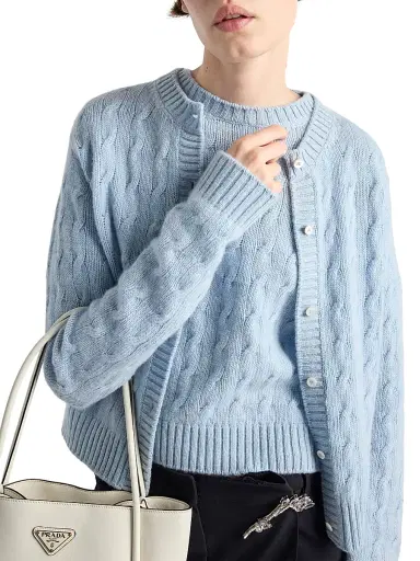 Prada Women's Cable-Knit Cashmere Sweater - Blue - Size 2 | Thumbnail 3
