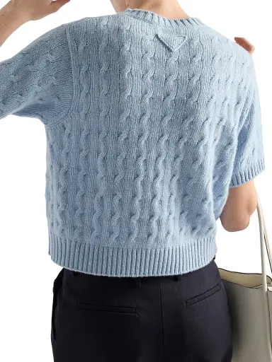 Prada Women's Cable-Knit Cashmere Sweater - Blue - Size 2 | Thumbnail 4