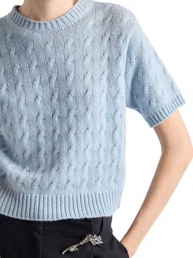 Prada Women's Cable-Knit Cashmere Sweater - Blue - Size 2 | Thumbnail 5