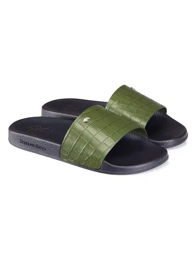 Stefano Ricci Men's Matted Crocodile Leather Slides - Green - Size 12 | Thumbnail 2 Stefano Ricci Men's Matted Crocodile Leather Slides - Green - Size 12 | Thumbnail 2