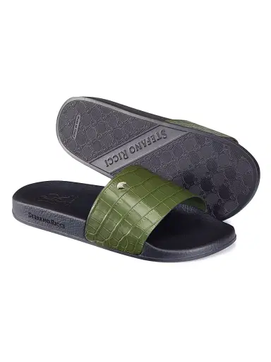 Stefano Ricci Men's Matted Crocodile Leather Slides - Green - Size 12 | Thumbnail 3 Stefano Ricci Men's Matted Crocodile Leather Slides - Green - Size 12 | Thumbnail 3